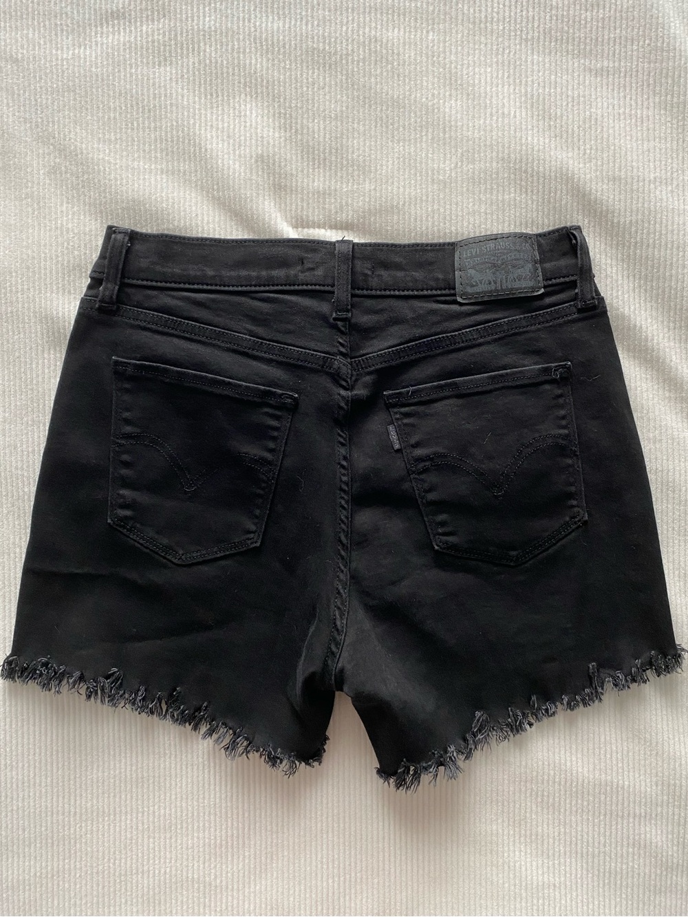 Levi's Black Frayed Hem Denim Shorts - Picture 4 of 10